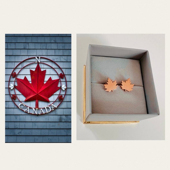 Stud earrings rose gold/rose/gold/silver/earrings stainless steel/leaf leaves/maple leaf/souvenir Canada/maple leaf/gift souvenir Canada lady