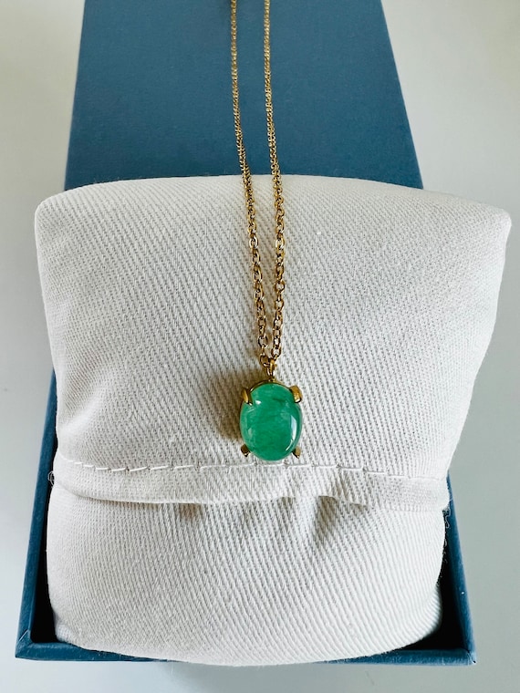 Gold necklace green with stone/golden necklace with green stone/yoga women's necklace with solitaire pendant/gift for girlfriend wife mom grandma