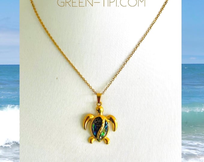 Turtle necklace gold*Necklace turtle abalone*golden turtle necklace*sea turtle necklace*necklace turtle green gold*gift