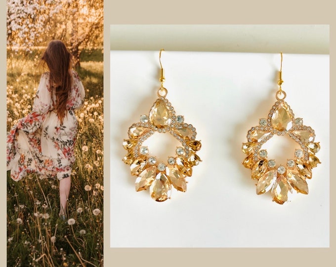 Glass pearl earrings*Eye-catching earrings gold*Glass crystal earrings*Dangle earrings zirconia stone large*Glitter earrings hook long