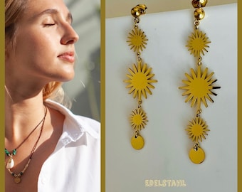 Sun earrings gold*Sun earrings hanging stainless steel*Earrings sun moon stars*Earrings gold*Spiritual gift*Long earrings gold-plated