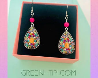 Earrings gemstones colorful*Earrings gemstone multicolored Boho*Gemstone earrings colorful*Earrings gemstone silver colorful*Gemstone earrings silver