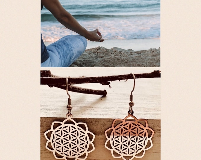 Flower of life silver earrings hanging, mandala hanging earrings light, flower of life lotus flower earrings silver blossom, spiritual gift