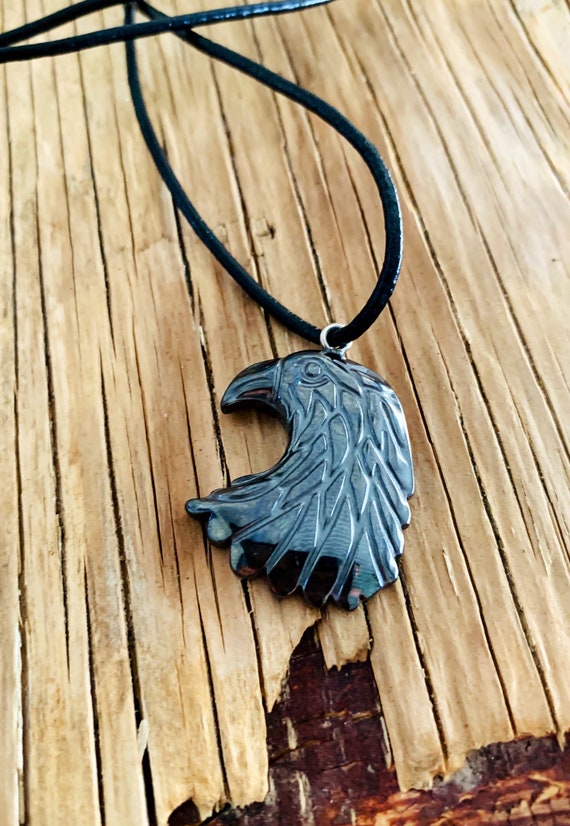 Eagle Leather Necklace/Eagle Necklace/Western/Cowboy Necklace/Indian Jewelry/Canada/Gift/Husband/Boyfriend/Brother/Father/Protection Stone/Hematite