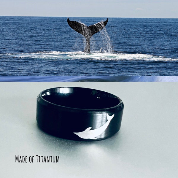 Ring schwarz Damen/Herren/Wal Whale/Gravur/Surfer Ring/Titan Ring/glatter Ring/Ozean Schmuck/Weihnachtsgeschenk Mann Frau/Statementring