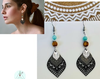 Gemstone earrings silver *Gemstone earrings gold hanging * Gemstone earrings * Heistein earrings handicraft * Leaf earrings Boho