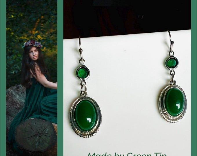 Green earrings hanging*Dangle earrings green stone*Green earrings dangling*Earrings ova green*Earrings silver green*Green earrings silver