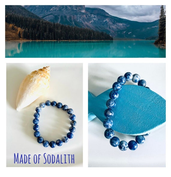 Sodalite Gemstone Bracelet Blue/Crystal Bracelet/Crystal Bead Bracelet/Power Bracelet/Pearl Bracelet/Chakra/Reiki/Yoga/Protective Stone/Gift/