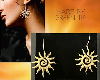 Sun earrings made of gold-plated stainless steel*Golden sun earrings*spiritual gift*Boho jewelry*Hippie earrings spiral*Ethno earrings