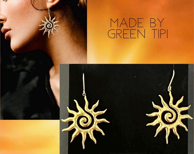 Sun earrings made of gold-plated stainless steel*Golden sun earrings*spiritual gift*Boho jewelry*Hippie earrings spiral*Ethno earrings