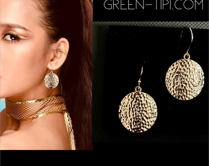 Hammered earrings*Hammered earrings gold*Disc earrings*Round hanging earrings*Large circle earrings*Gold circle earrings*Enamel