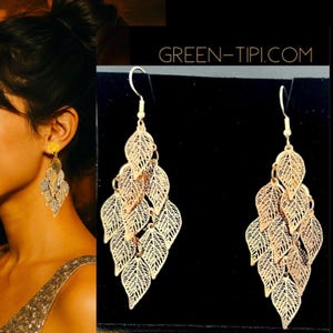 Oorbellen met gouden blaadjes * Grote oorbellen met gouden blaadjes * Boho gouden oorbellen * Lichtgewicht lange oorbellen * Statement oorbellen * Hangende oorbellen