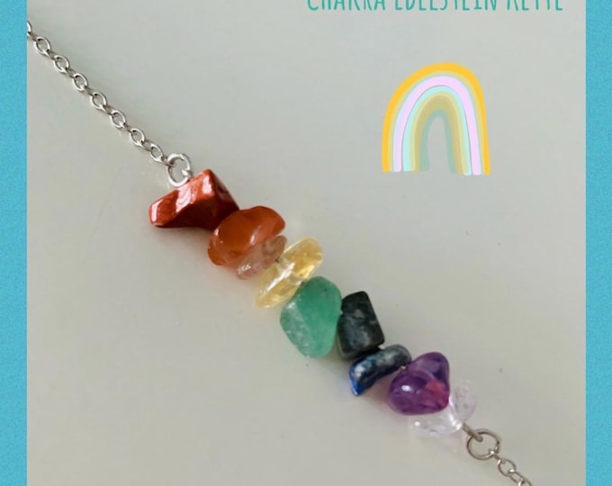 Chakra Halskette silber bunt aus Edelstahl*spirituelles Geschenk*Edelsteinkette* bunte Kristallkette*Halskette Yogis*spiritueller Schmuck