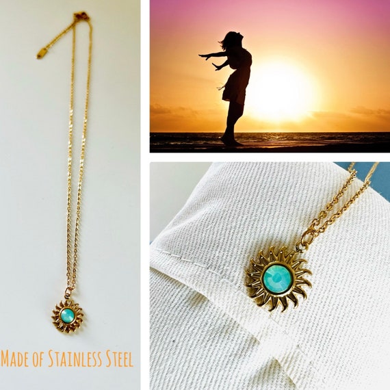 Turquoise gold necklace/sun necklace sun/galaxy star/yoga ladies necklace sun/cosmic jewelry/sun pendant/polar star/Christmas gift