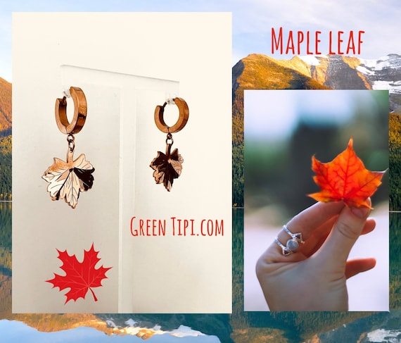 Earrings rose gold gold hanging leaf leaves/hoop earrings/hoop earrings with pendant small/small creole/Canada maple leaf/Canada leaf/Maple Leaf