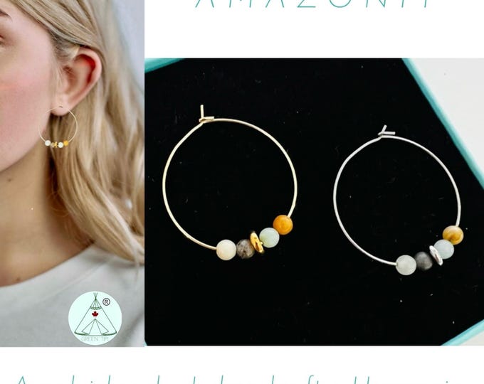 Gemstone Hoop Earrings silver*Gemstone Hoop Earrings 18 K gold-plated*Gemstone Hoop Earrings Boho*Gemstone Hoop Earrings colorful*Hoop Earrings Gemstones Amazonite