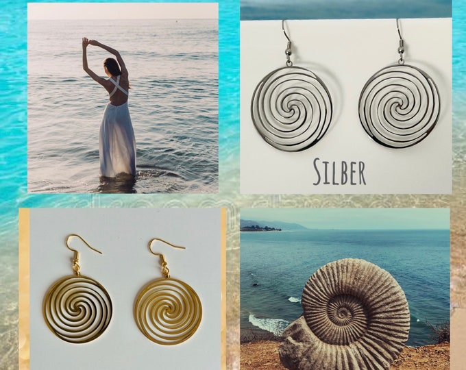 Spiral earrings*Spiral earrings gold-colored*Spiral earrings silver*Spiral earrings*Spiral-shaped statement earrings hanging