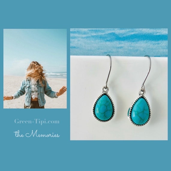 Drop earrings silver/small turquoise silver earrings hanging drop shape/sweet blue hanging earrings light/Boho/Hippie/Indian jewelry ethno