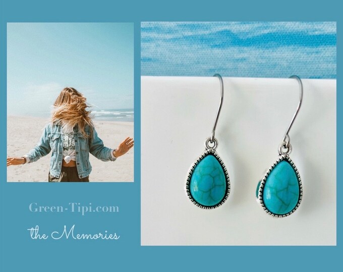 Drop earrings silver/small turquoise silver earrings hanging drop shape/sweet blue hanging earrings light/Boho/Hippie/Indian jewelry ethno