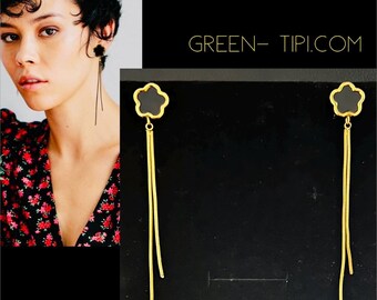 Cloverleaf earrings gold*Cloverleaf jewelry*Cloverleaf earrings black gold*Golden clover drop earrings light*Cloverleaf earrings drop