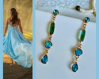 Crystal earrings hanging gold*Crystal earrings elongated*Long earrings gold green*Dangle earrings long*Dangle earrings green turquoise mint