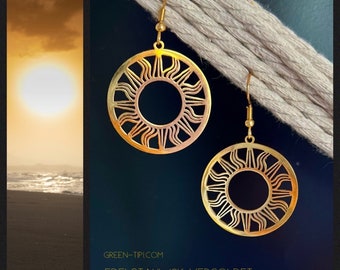 Sun earrings gold*Sun earrings large*Boho earrings sun gold*Sun earrings*Sun earrings with pendant*Earrings sun moon
