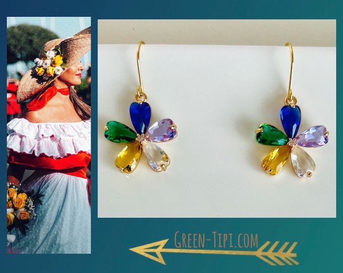 Flower earrings gold*Flower earrings colorful*Flower earrings*Flower earrings*Crystal earrings hanging*Crystal earrings leaf*Colorful earrings