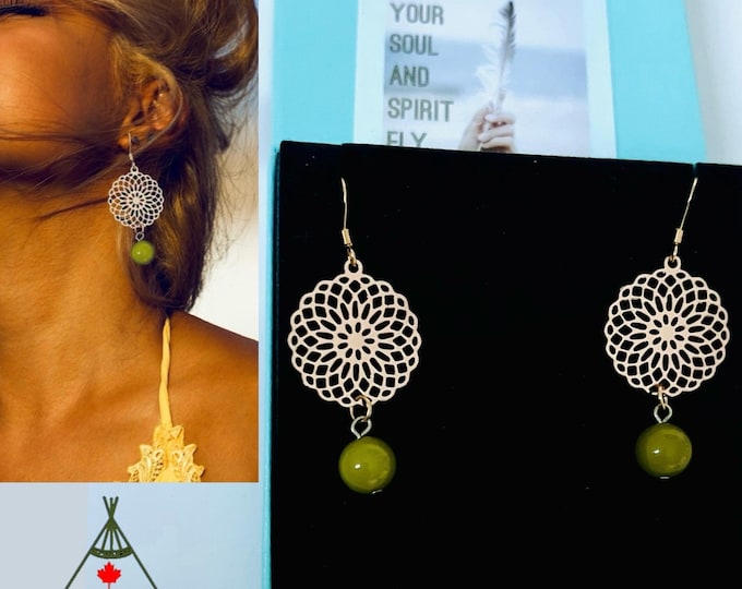 Gemstone earrings hanging*Gemstone earrings silver*Earrings flower of life gold*Dangle earrings gemstone*Flower of life earrings nickel-free