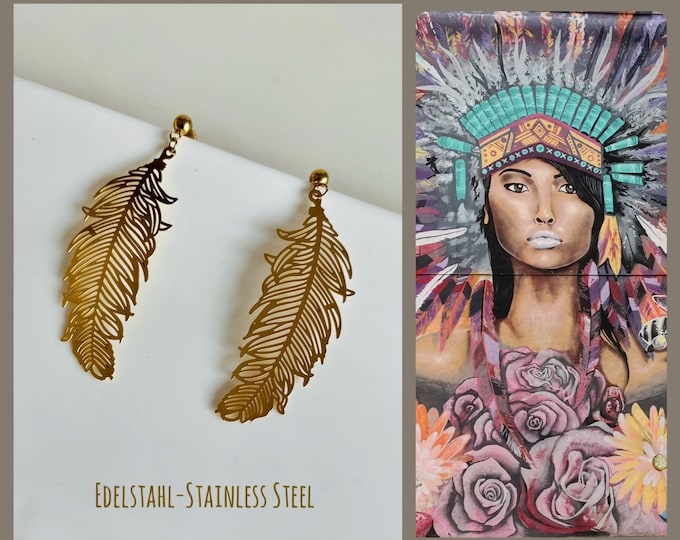Feather earrings gold*Feather earrings Boho*Earrings Boho nickel-free*Hippie earrings gold*Long light feather earrings*Golden feather earrings
