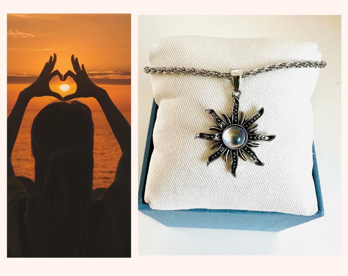 Sonne Kette Anhänger silber*Sonnenkette silber aus Edelstahl *Sonnen Anhänger mit Halskette*spirituelles Geschenk