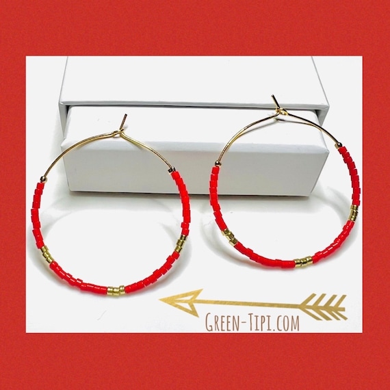 Boho red earrings hoop earrings gold red/hoop thin/colorful stones/bicolor/hoop/large hoop earrings/statement earrings/ethnic creole/Indian jewelry woman
