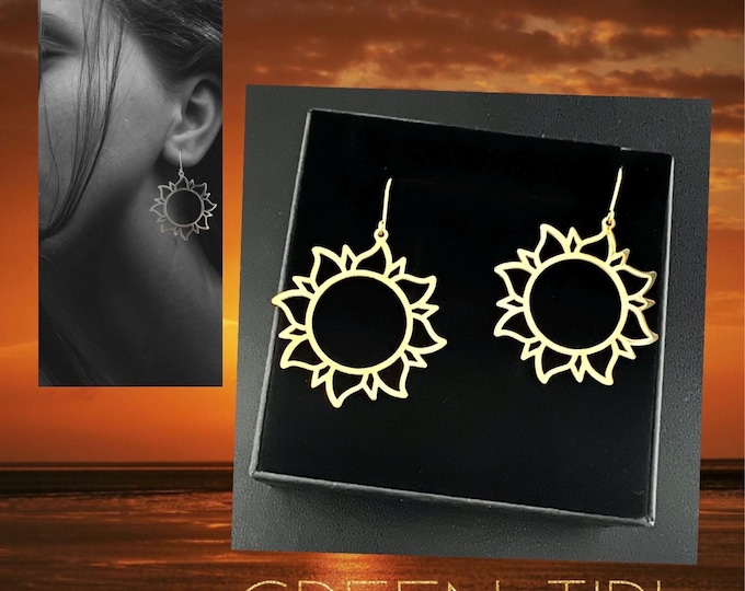 Sun earrings gold*Sun earrings gold-plated*Sun earrings with pendant*Sun earrings*Long sun earrings*Spiritual gifts