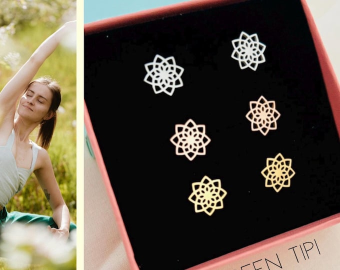 Mandala gold earrings*Rose gold flower earrings*Silver flower earrings*Petal earrings*Gold-plated lotus earrings*Yogic gift