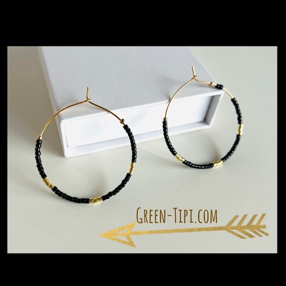 Light boho earrings hoop earrings gold black/hoop earrings thin filigree/bicolor/black hoops beads stones/large hoop earrings ethnic/Indian jewelry