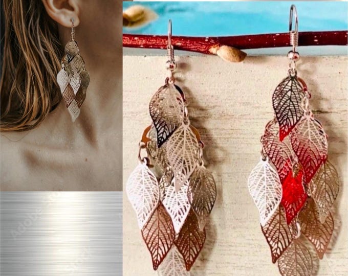 Long silver earrings*silver hanging earrings*silver earrings Boho*silver hanging earrings*silver leaf earrings*silver hanging earrings