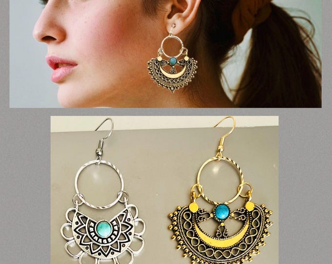 Ethnic earrings silver*Earrings gold Boho*Ethnic earrings with turquoise*Earrings gold flower*Hippie earrings silver hanging*Earrings gold flowers