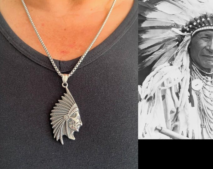 Chief pendant*Native American necklace*Indian necklace silver*Indian jewelry*Native American jewelry*Indian necklace men
