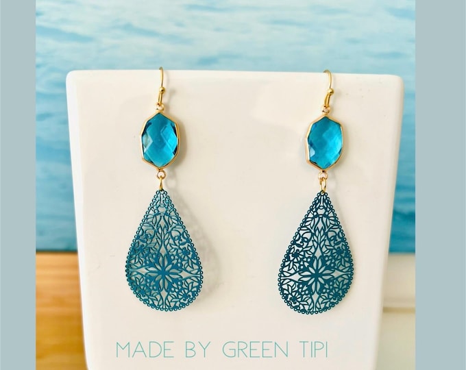 Earrings turquoise blue*Earrings turquoise*Large earrings blue*Earrings turquoise Boho*Turquoise earrings long*Turquoise earrings ornament*Gift