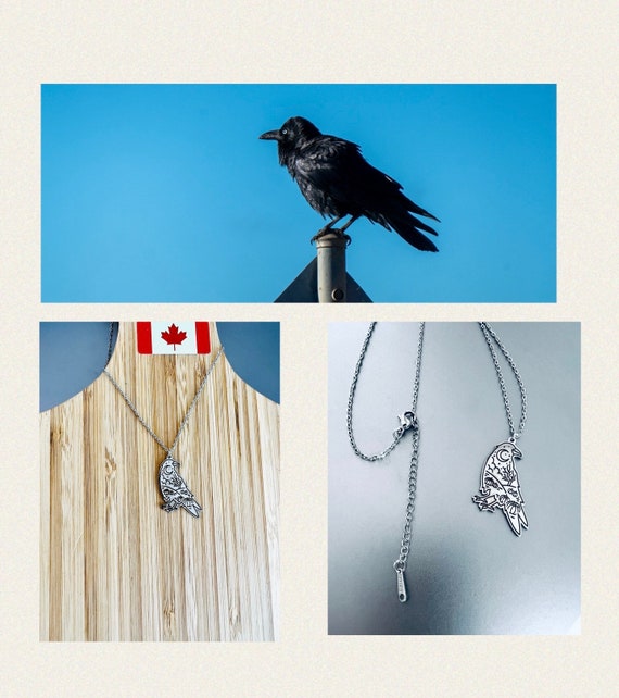 Raven Necklace Silver/Crow Raven Necklace/Canada/Western/Cowboy/Native American Jewelry/Gift/For Her/Him/Husband/Mr/Friend/Christmas Gift