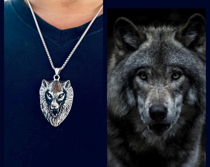 Wolf chain stainless steel, wolf chain leather chain, wolf chain silver, wolf head necklace, men's chain wolf pendant, gift dog fans, nature jewelry