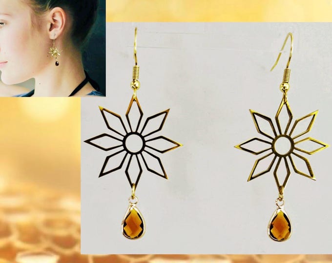Sun earrings gold stainless steel*Sun earrings gold*Sunflower earrings*Sun earrings shine*Sun earrings with stone*Sun earrings pendant