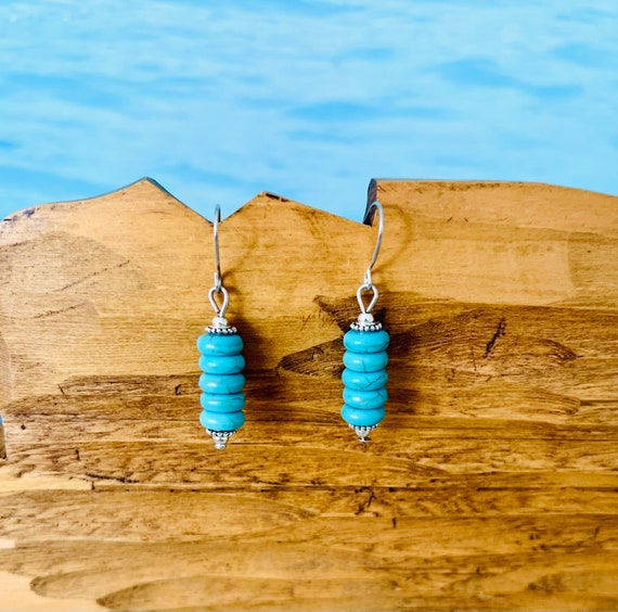 Small earrings turquoise silver hanging/Indian jewelry hanging earrings/Canada/Boho hippie jewelry/ethnic earrings turquoise blue beads blue green