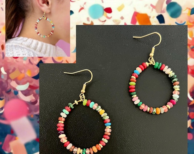 Hoop earrings with colorful stones*Colorful hoop earrings large*Creoles colorful Boho*Colorful statement earrings*Colorful hoop earrings gold*Hoop earrings with colorful beads*Hoop earrings colorful