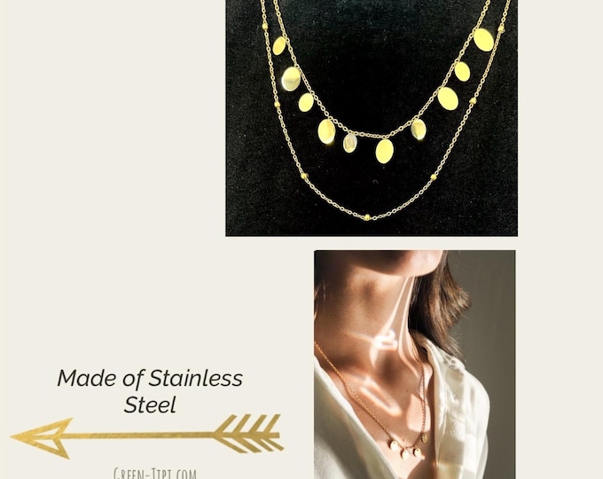 Plate chain stainless steel*Plate chain gold*Layering necklace gold*Golden plate necklace drop*Layering necklace Boho