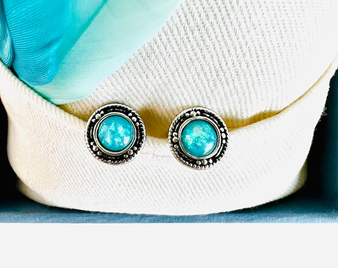 Opal stud earrings silver 925*Opal stud earrings green*Small round opal earrings turquoise blue*Boho stud earrings with stone*ethno stud earrings*Gift