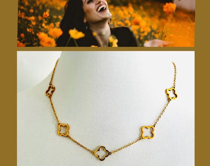 Cloverleaf necklace gold*Cloverleaf necklace stainless steel*Cloverleaf necklace waterproof*Cloverleaf necklace layering*Cloverleaf necklace gold-plated 45 cm*