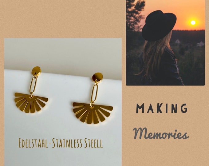 Sun earrings gold*Sun stud earrings gold*Fan earrings gold*Geometric stud earrings hanging*Boho earrings gold*Sun earrings gold