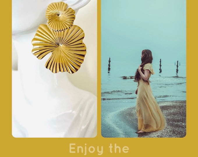 Blatt Ohrringe gold Stecker*Große Statement Ohrringe gold Blatt* Blattohrringe Edelstahl vergoldet* Blüten Statement Ohrringe