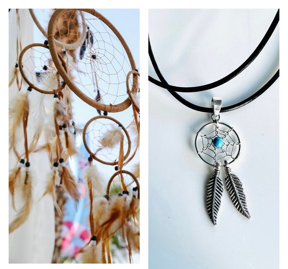 Dream catcher turquoise silver necklace/Indian jewelry/Dreamcatcher/ethnic necklace/Canada/Boho/Hippie necklace/Gift for her/mother/wife