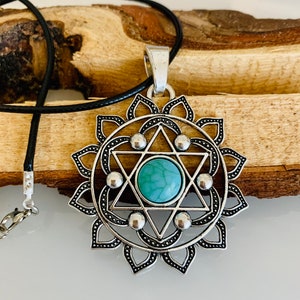 Lotus flower necklace/chakra necklace/silver turquoise mandala necklace large/large blossom flower necklace blue green/statement necklace/gifts yoga yogis